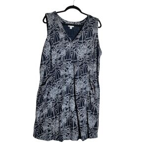 J.Jill Womens XL Navy Blue Sailboat Nautical Print V-Neck Sleeveless Shift Dress
